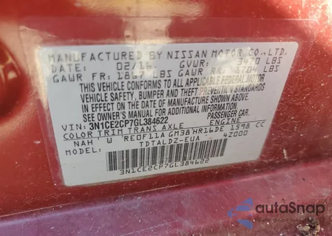 2016 Nissan Versa Note S из США, поврежденный, VIN 3N1CE2CP7GL384622